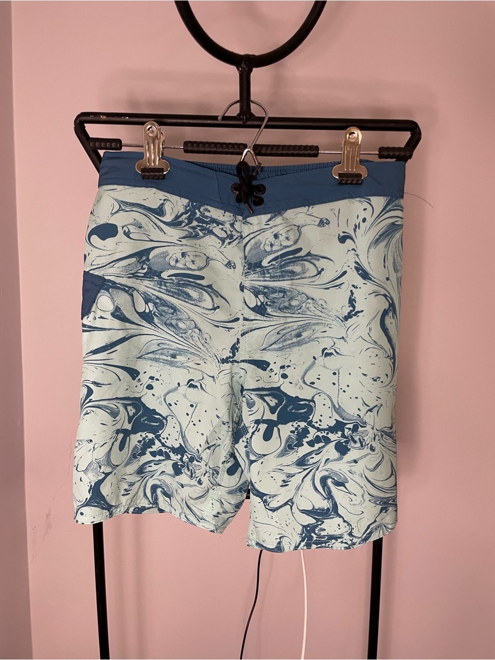 Volcom Teal Swim Shorts with Light Blue Marble.